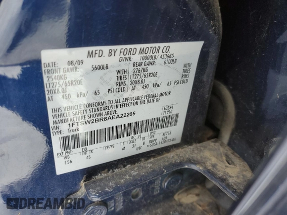 2010 Ford Super Duty F-250 SRW XL with VIN 1FTSW2BR8AEA22265, listed as a Copart auction lot 87000794 with 123,744 mi miles and Salvage Title. Bid and sale history available at carsss.com. Image 12.