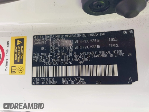 2015 Lexus RX 350 с VIN 2T2ZK1BA7FC198776, выставлен на аукционе IAAI как лот 42432634 с пробегом 93 172 миль миль и . История ставок и продаж доступна на DreamBid. Изображение 9.