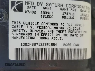 2002 Saturn SL with VIN 1G8ZK52712Z291884, listed as a Copart auction lot 66075874 with 62,275 mi miles and Salvage Title. Bid and sale history available at carsss.com. Image 12.