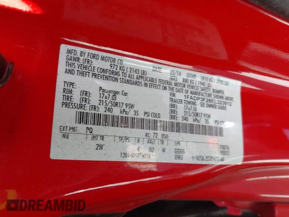 2014 Ford Focus SE with VIN 1FADP3F28EL323912, listed as a IAAI auction lot 42158398 with 161,288 mi miles and . Bid and sale history available at carsss.com. Image 9.