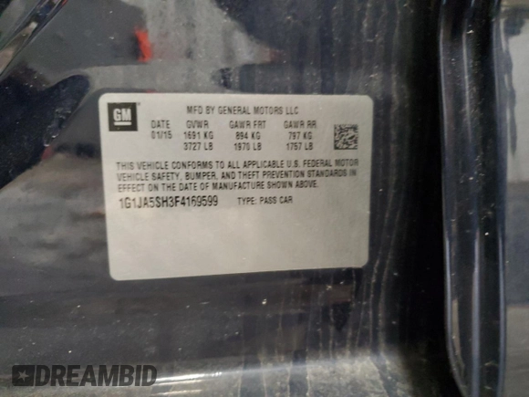 2015 Chevrolet Sonic LS with VIN 1G1JA5SH3F4169599, listed as a Copart auction lot 47917295 with 102,633 mi miles and Non repairable. Bid and sale history available at DreamBid. Image 12.
