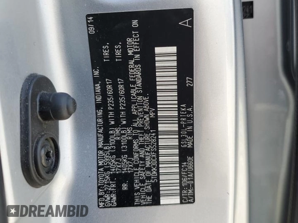 2015 Toyota Sienna LE AAS with VIN 5TDKK3DCXFS528241, listed as a Copart auction lot 52753055 with 132,207 mi miles and Salvage Title. Bid and sale history available at DreamBid. Image 15.