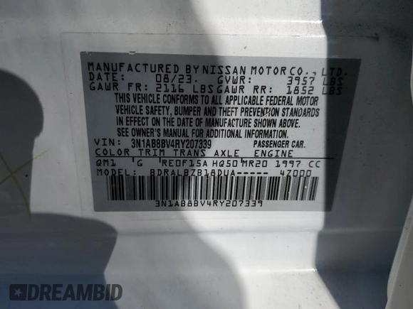 2024 Nissan Sentra S with VIN 3N1AB8BV4RY207339, listed as a Copart auction lot 48659585 with 4,898 mi miles and Salvage Title. Bid and sale history available at DreamBid. Image 14.