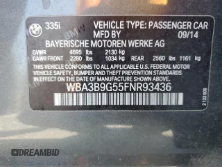 2015 BMW 3 Series 335i xDrive with VIN WBA3B9G55FNR93436, listed as a Copart auction lot 54485465 with 71,973 mi miles and Clean Title. Bid and sale history available at carsss.com. Image 12.