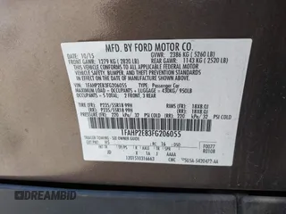 2015 Ford Taurus SEL with VIN 1FAHP2E83FG206055, listed as a IAAI auction lot 41943670 with 90,808 mi miles and . Bid and sale history available at carsss.com. Image 9.