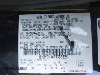 2012 Ford Fusion SE with VIN 3FAHP0HA6CR355325, listed as a IAAI auction lot 41976492 with 172,255 mi miles and . Bid and sale history available at DreamBid. Image 9.