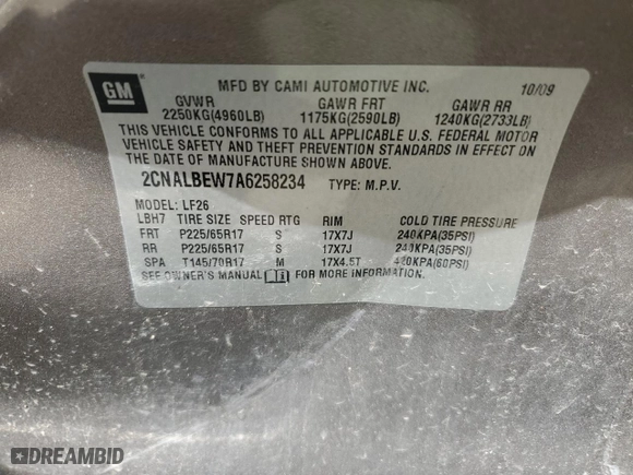 2010 Chevrolet Equinox LS with VIN 2CNALBEW7A6258234, listed as a Copart auction lot 67755444 with 78,359 mi miles and Salvage Title. Bid and sale history available at carsss.com. Image 13.