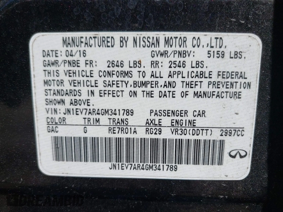 2016 Infiniti Q50 with VIN JN1EV7AR4GM341789, listed as a IAAI auction lot 42047372 with 107,590 mi miles and . Bid and sale history available at DreamBid. Image 9.