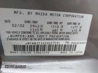 2002 Mazda MX-5 Miata Cloth z VIN JM1NB353X20227591, wystawiony jako IAAI lot #42066430 z przebiegiem 79 585 mil mil oraz . Historia ofert i sprzedaży dostępna na DreamBid. Obrazek 9.