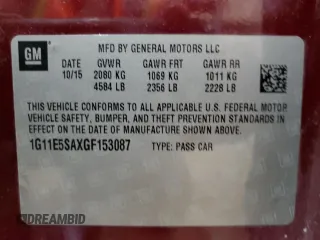 2016 Chevrolet Malibu Limited LTZ with VIN 1G11E5SAXGF153087, listed as a Copart auction lot 81965554 with 180,297 mi miles and Salvage Title. Bid and sale history available at carsss.com. Image 13.