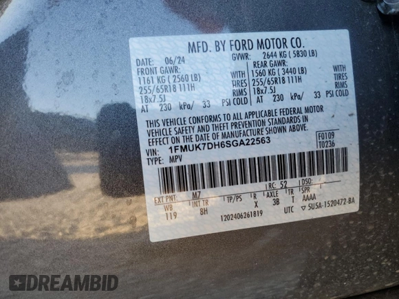 2025 Ford Explorer Active with VIN 1FMUK7DH6SGA22563, listed as a Copart auction lot 46535985 with 4,811 mi miles and Salvage Title. Bid and sale history available at carsss.com. Image 13.