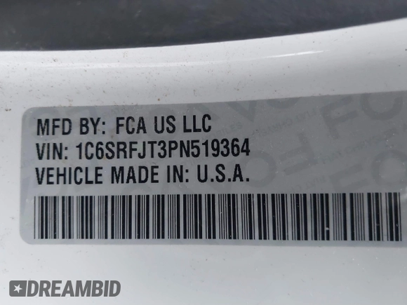 2023 Ram 1500 Laramie with VIN 1C6SRFJT3PN519364, listed as a IAAI auction lot 41553431 with 23,541 mi miles and . Bid and sale history available at DreamBid. Image 9.