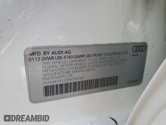 2013 Audi A4 Premium with VIN WAUAFAFL2DN036269, listed as a Copart auction lot 49081615 with 102,822 mi miles and Salvage Title. Bid and sale history available at carsss.com. Image 13.