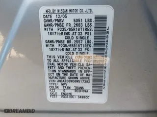 2006 Nissan Murano SL with VIN JN8AZ08W06W517392, listed as a IAAI auction lot 41419047 with 131,906 mi miles. Bid and sale history available at carsss.com. Image 9.