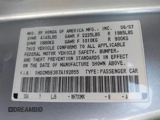 2007 Honda Accord LX SE с VIN 1HGCM56387A192855, выставлен на аукционе IAAI как лот 42773321 с пробегом 143 115 миль миль и . История ставок и продаж доступна на DreamBid. Изображение 9.