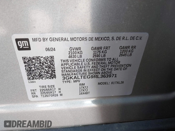 2024 GMC Terrain SLE with VIN 3GKALTEG9RL363971, listed as a IAAI auction lot 42733221 with 26,365 mi miles and . Bid and sale history available at DreamBid. Image 9.