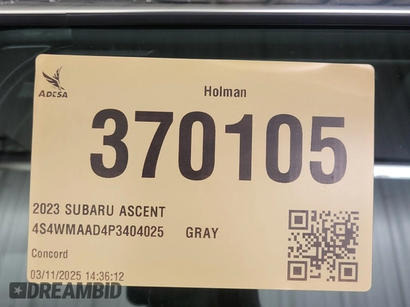 2023 Subaru Ascent with VIN 4S4WMAAD4P3404025, listed as a IAAI auction lot 42666456 with 59,195 mi miles and . Bid and sale history available at DreamBid. Image 43.