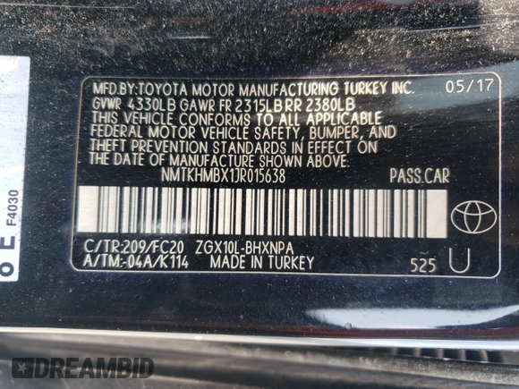 2018 Toyota C-HR XLE with VIN NMTKHMBX1JR015638, listed as a Copart auction lot 63514335 with 445,884 mi miles and Salvage title. Bid and sale history available at DreamBid. Image 13.