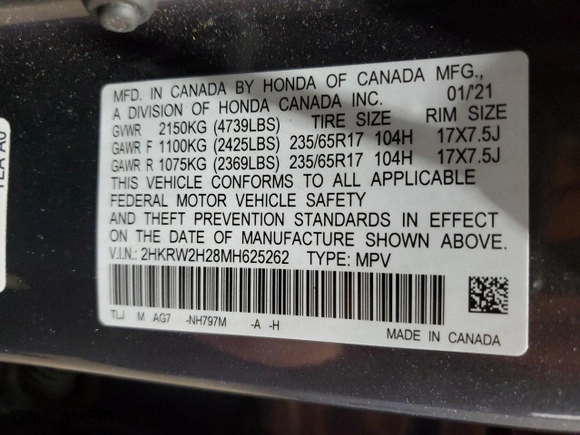 2021 Honda CR-V LX with VIN 2HKRW2H28MH625262, listed as a Copart auction lot 52535945 with 32,803 mi miles and Salvage Title. Bid and sale history available at carsss.com. Image 13.