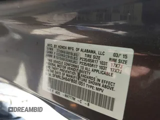 2015 Honda Odyssey EX-L z VIN 5FNRL5H64FB081051, wystawiony jako IAAI lot #42006508 z przebiegiem 154 923 mil mil oraz . Historia ofert i sprzedaży dostępna na DreamBid. Obrazek 9.