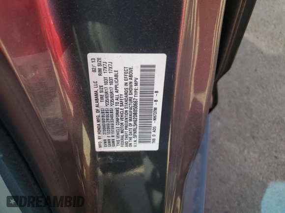 2013 Honda Odyssey EX-L with VIN 5FNRL5H62DB050667, listed as a Copart auction lot 55696425 with 209,435 mi miles and Clean Title. Bid and sale history available at carsss.com. Image 13.