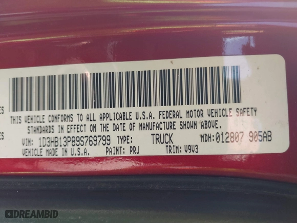 2009 Dodge Ram 1500 TRX with VIN 1D3HB13P89S769799, listed as a IAAI auction lot 41422065 with 169,183 mi miles. Bid and sale history available at carsss.com. Image 9.