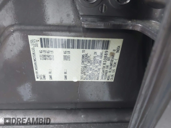 2013 Nissan Maxima SV with VIN 1N4AA5AP7DC810889, listed as a IAAI auction lot 42276371 with 47,000 mi miles and . Bid and sale history available at DreamBid. Image 9.