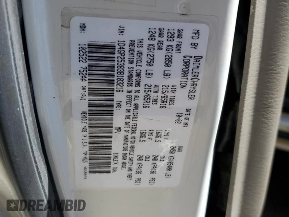 2003 Dodge Caravan SE with VIN 1D4GP25383B183216, listed as a Copart auction lot 53291355 with 195,362 mi miles and Salvage Title. Bid and sale history available at carsss.com. Image 15.