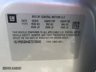 2012 Chevrolet Cruze LS with VIN 1G1PD5SH4C7215842, listed as a Copart auction lot 47656375 with 122,981 mi miles and Salvage Title. Bid and sale history available at carsss.com. Image 14.