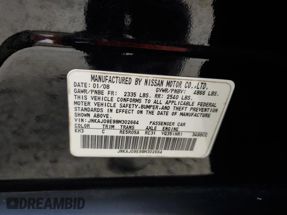 2008 Infiniti EX Journey z VIN JNKAJ09E98M302664, wystawiony jako Copart lot #55457005 z przebiegiem 131 234 mil mil oraz Szkoda całkowita • Salvage title. Historia ofert i sprzedaży dostępna na DreamBid. Obrazek 13.
