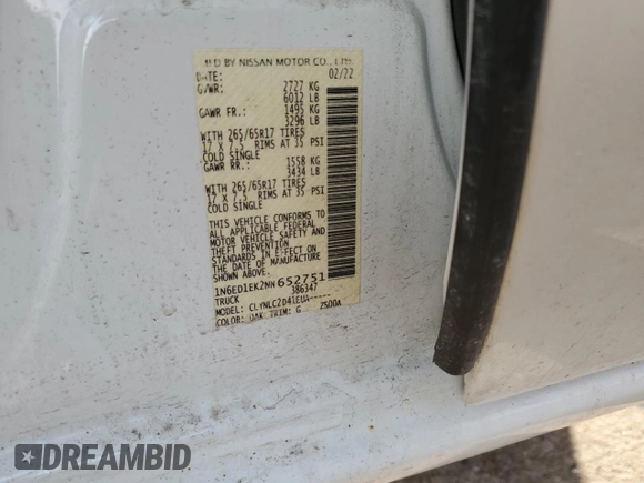 2022 Nissan Frontier S with VIN 1N6ED1EK2NN652751, listed as a Copart auction lot 44628505 with 24,695 mi miles and Salvage title. Bid and sale history available at DreamBid. Image 13.