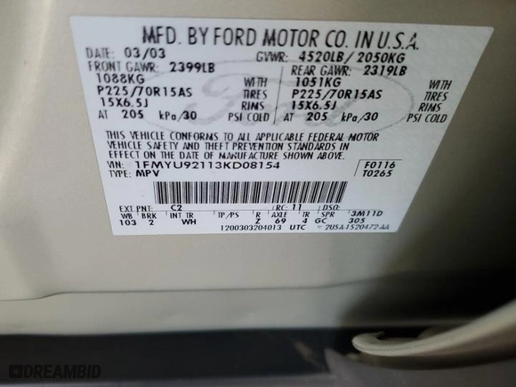 2003 Ford Escape XLS Popular with VIN 1FMYU92113KD08154, listed as a Copart auction lot 51543445 with 177,686 mi miles and Salvage Title. Bid and sale history available at carsss.com. Image 14.
