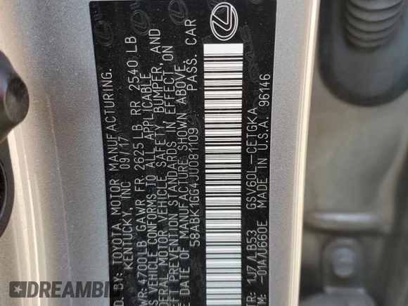 2018 Lexus ES with VIN 58ABK1GG4JU081109, listed as a Copart auction lot 53442275 with 103,752 mi miles and Salvage Title. Bid and sale history available at carsss.com. Image 13.