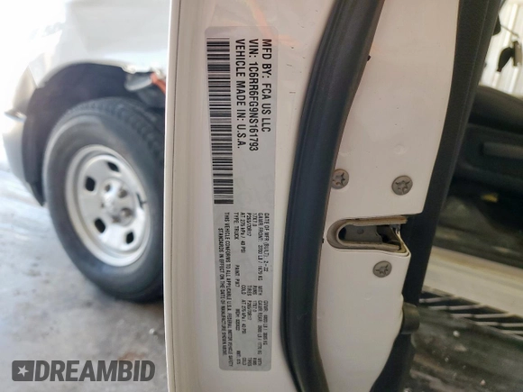2022 Ram 1500 Tradesman with VIN 1C6RR6FG9NS161793, listed as a Copart auction lot 59512035 with 34,102 mi miles and Salvage title. Bid and sale history available at DreamBid. Image 12.