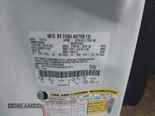 2013 Ford F-150 XL with VIN 1FTFW1EF0DKE51211, listed as a IAAI auction lot 42302562 with Not provided miles and . Bid and sale history available at DreamBid. Image 9.