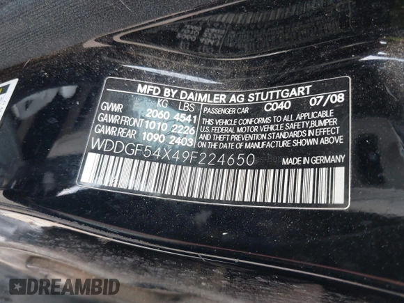 2009 Mercedes-Benz C 300 Sport z VIN WDDGF54X49F224650, wystawiony jako IAAI lot #42292369 z przebiegiem 167 539 mil mil oraz . Historia ofert i sprzedaży dostępna na DreamBid. Obrazek 9.