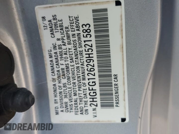 2009 Honda Civic Cpe LX with VIN 2HGFG12629H521583, listed as a Copart auction lot 66502414 with 136,478 mi miles and Salvage Title. Bid and sale history available at carsss.com. Image 14.