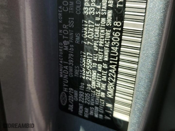 2020 Hyundai Kona SEL with VIN KM8K22AA1LU430618, listed as a Copart auction lot 43432655 with 101,674 mi miles and Salvage Title. Bid and sale history available at carsss.com. Image 14.