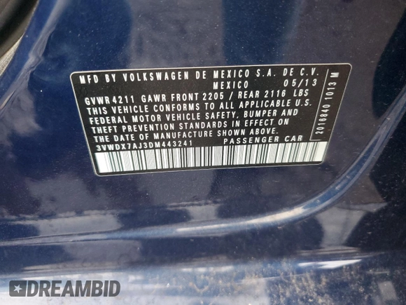 2013 Volkswagen Jetta SE z VIN 3VWDX7AJ3DM443241, wystawiony jako Copart lot #62910875 z przebiegiem 171 337 mil mil oraz Czysty tytuł • Clean title. Historia ofert i sprzedaży dostępna na DreamBid. Obrazek 12.
