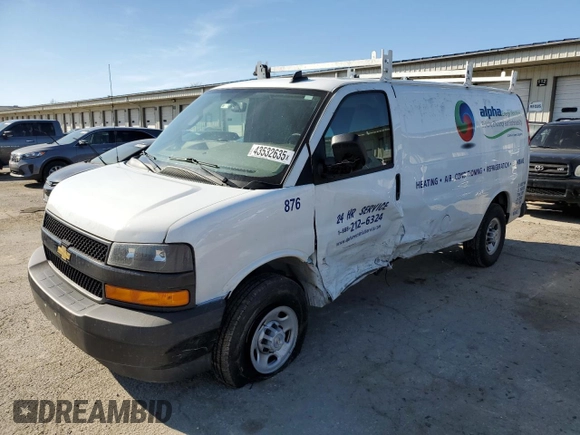 2023 Chevrolet Express Cargo with VIN 1GCWGAFP1P1241988, listed as a Copart auction lot 43532635 with 24,646 mi miles and Salvage title. Bid and sale history available at DreamBid. Image 1.