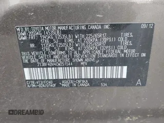 2012 Toyota RAV4 with VIN 2T3BF4DV4CW251544, listed as a IAAI auction lot 42015969 with Not Provided miles. Bid and sale history available at carsss.com. Image 9.