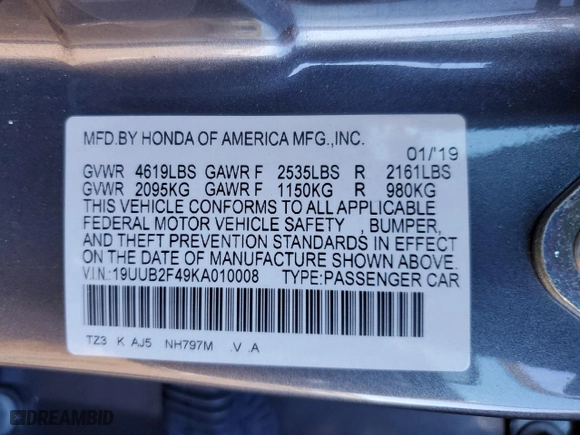 2019 Acura TLX w/Technology Pkg with VIN 19UUB2F49KA010008, listed as a Copart auction lot 88532325 with 54,926 mi miles and Salvage Title. Bid and sale history available at carsss.com. Image 14.