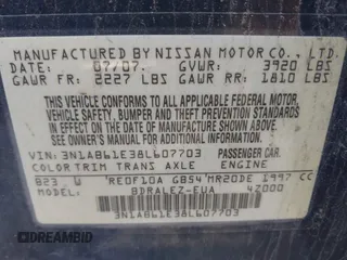 2008 Nissan Sentra S with VIN 3N1AB61E38L607703, listed as a IAAI auction lot 41790092 with 124,564 mi miles and . Bid and sale history available at DreamBid. Image 9.