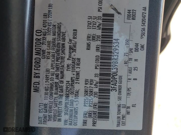 2011 Ford Fusion Hybrid with VIN 3FADP0L39BR329534, listed as a Copart auction lot 69272883 with 191,524 mi miles and Salvage Title. Bid and sale history available at carsss.com. Image 14.