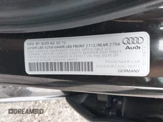 2012 Audi A6 Premium Plus with VIN WAUGGAFC2CN126317, listed as a IAAI auction lot 42407579 with 131,644 mi miles and . Bid and sale history available at DreamBid. Image 9.