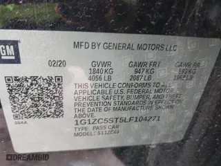 2020 Chevrolet Malibu LS with VIN 1G1ZC5ST5LF104271, listed as a IAAI auction lot 42039792 with 68,718 mi miles. Bid and sale history available at carsss.com. Image 9.