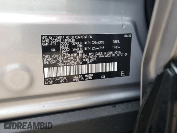 2023 Toyota RAV4 Hybrid SE с VIN JTM16RFV0PD084138, выставлен на аукционе Copart как лот 64999095 с пробегом 26 243 миль миль и Списание • Salvage title. История ставок и продаж доступна на DreamBid. Изображение 14.