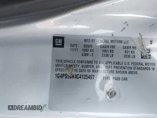 2012 Buick Verano Leather Group with VIN 1G4PS5SK4C4125497, listed as a IAAI auction lot 41461715 with 113,491 mi miles. Bid and sale history available at carsss.com. Image 9.
