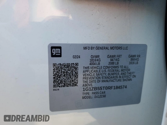 2024 Chevrolet Malibu LS with VIN 1G1ZB5ST0RF184574, listed as a Copart auction lot 53998505 with 32,480 mi miles and Clean Title. Bid and sale history available at DreamBid. Image 12.