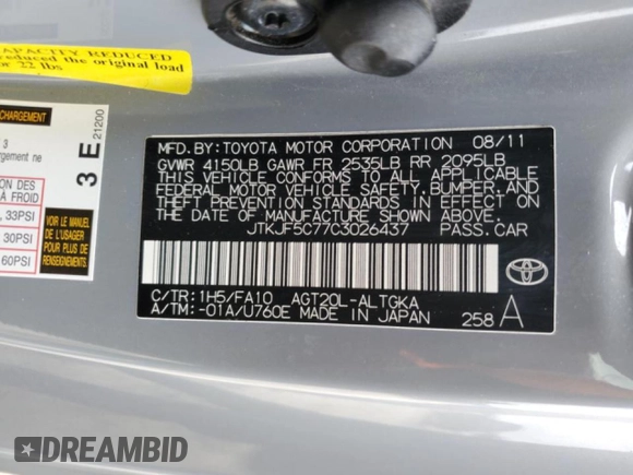 2012 Scion tC with VIN JTKJF5C77C3026437, listed as a Copart auction lot 45484865 with 215,709 mi miles and Salvage Title. Bid and sale history available at carsss.com. Image 14.